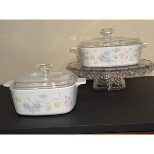 4pc Vintage Corningware “Pastel Boutique” A-2-B 1QT A-1.5-B 1.5QT W/ Pyrex Lids